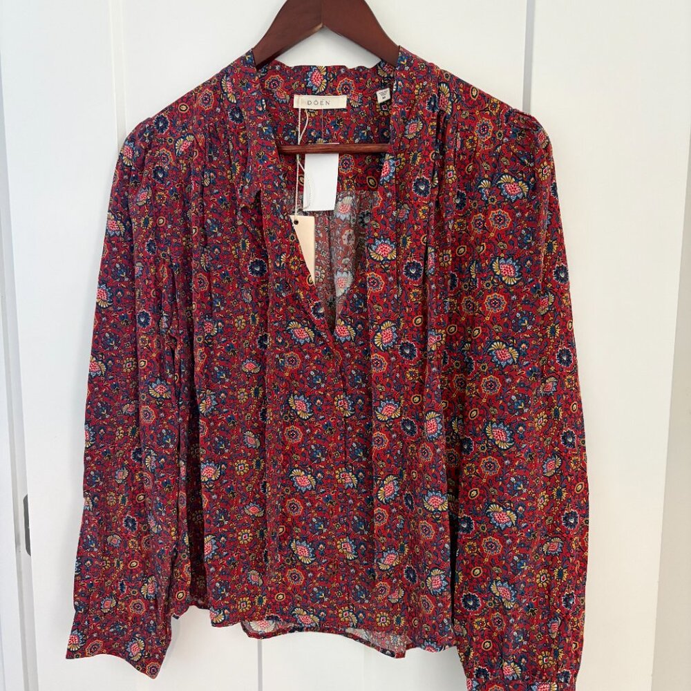 DOEN Sz M Josseline Silk Top in Rouge Riviera